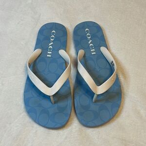 Coach Classic Signature Light Blue Flip Flops - Size 10B